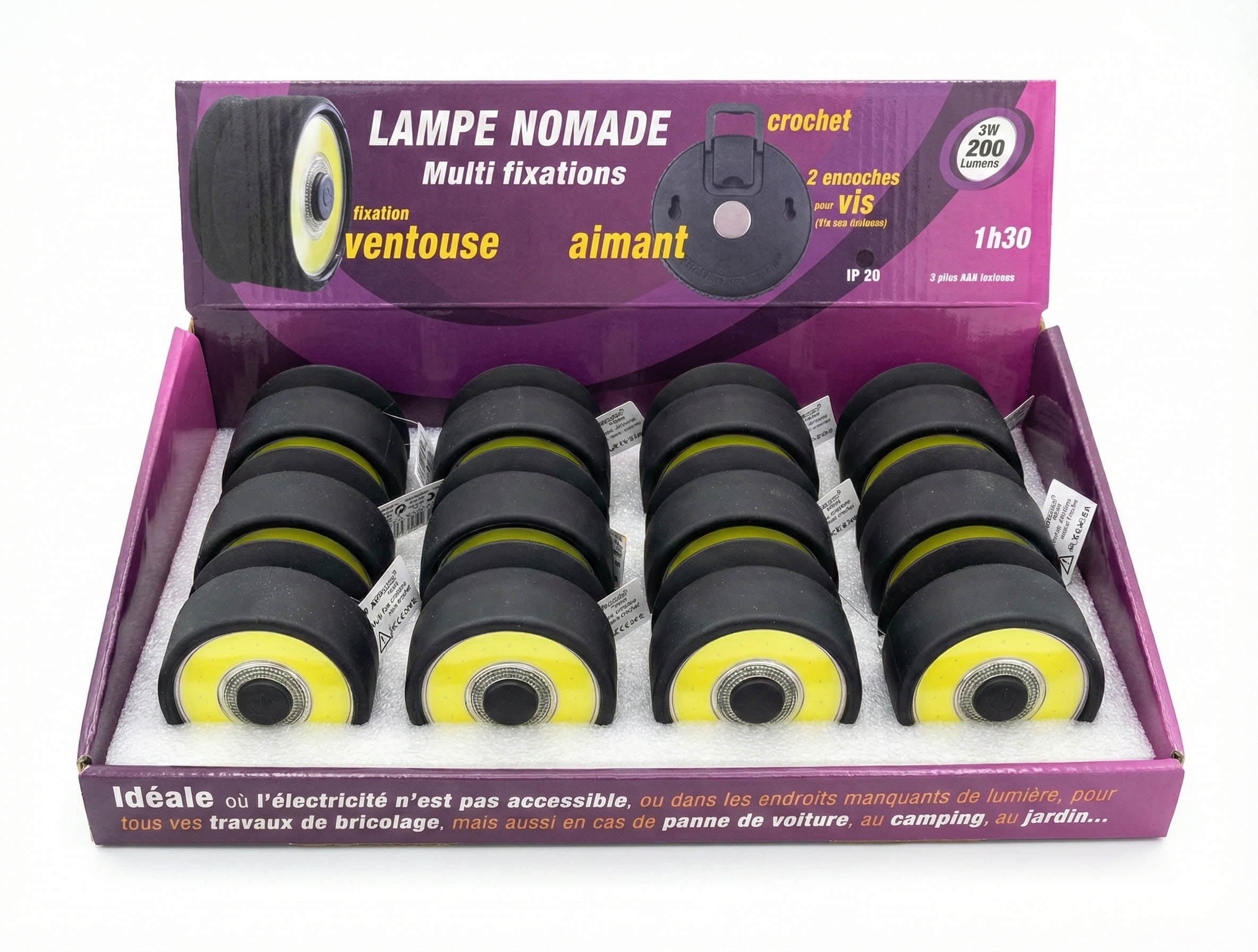 présentoir de 12 lampes ventouses