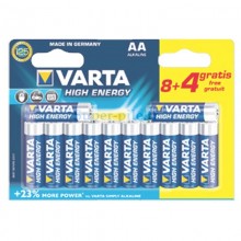Piles alcalines AA Varta High Energy  (8+4 gratuites)